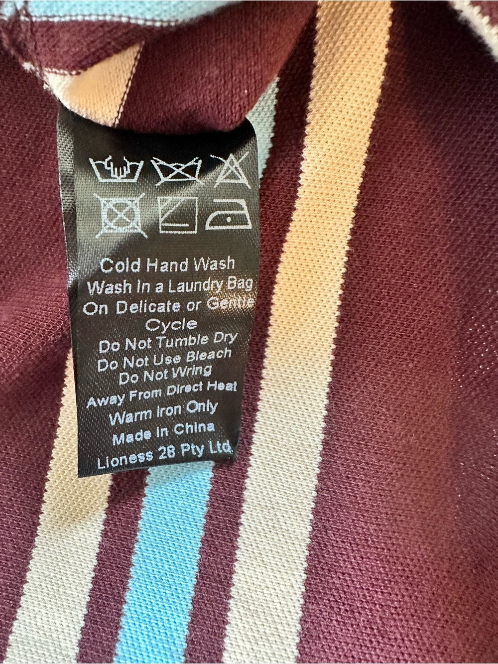 Lioness Leisure Long Sleeve Polo in Chocolate Multi Stripe Size Small - Picture 11 of 11